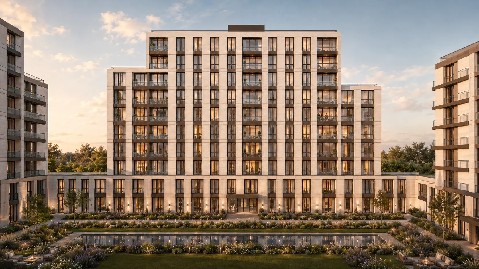Sancak Aven avlu ve doğal taş cephe, gün batımında